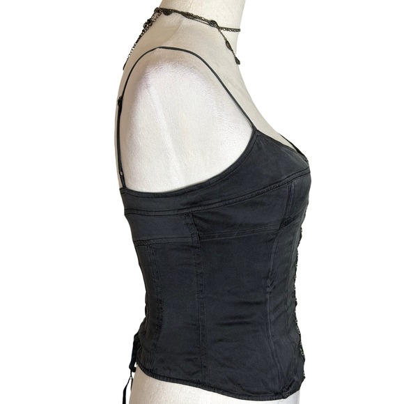 Y2K Gothic Silk Express Navy Corset Bustier Top 4 Lace Up Back Hook and Eye - Picture 11 of 11